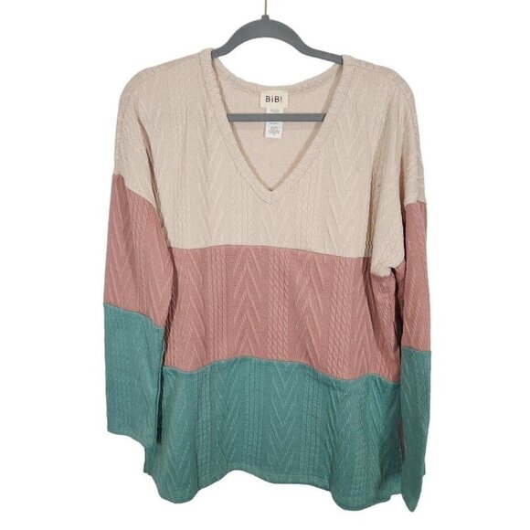 Bibi Colorblock V-Neck Sweater Size Medium - Picture 1 of 4